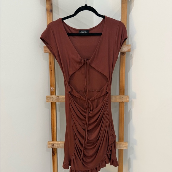 Cider Dresses & Skirts - Cider Chocolate Brown Ruched Mini Dress